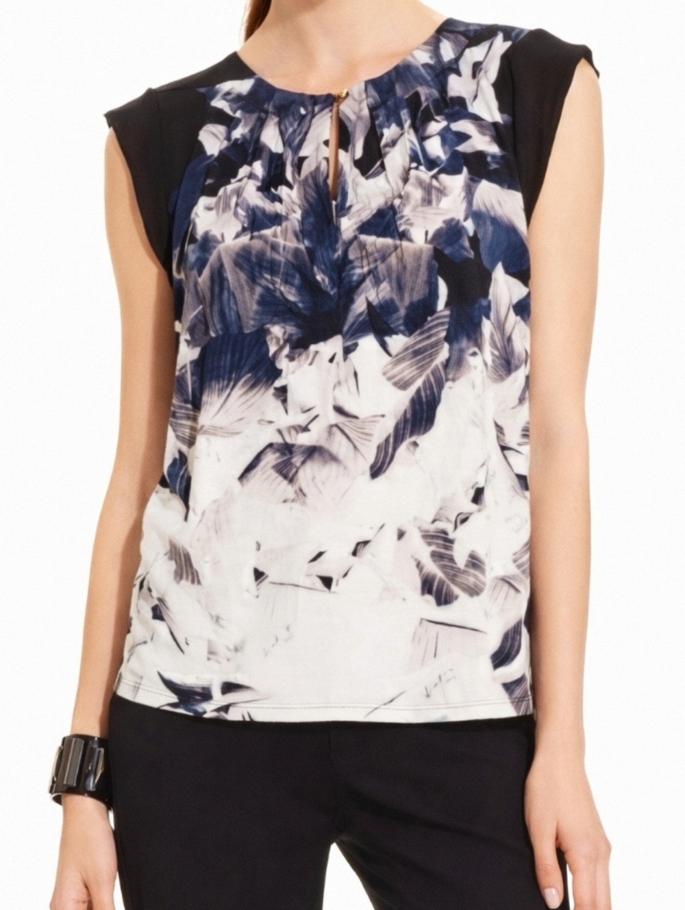 ROBERT RODRIGUEZ Watercolor Abstract Silk Blend Blouse Sheer Cap Sleeve M